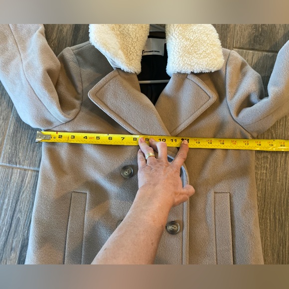 T Alexander Wang Tan Pea Coat Double Breasted Jacket detachable Fur Collar Sz 0 - Picture 11 of 13